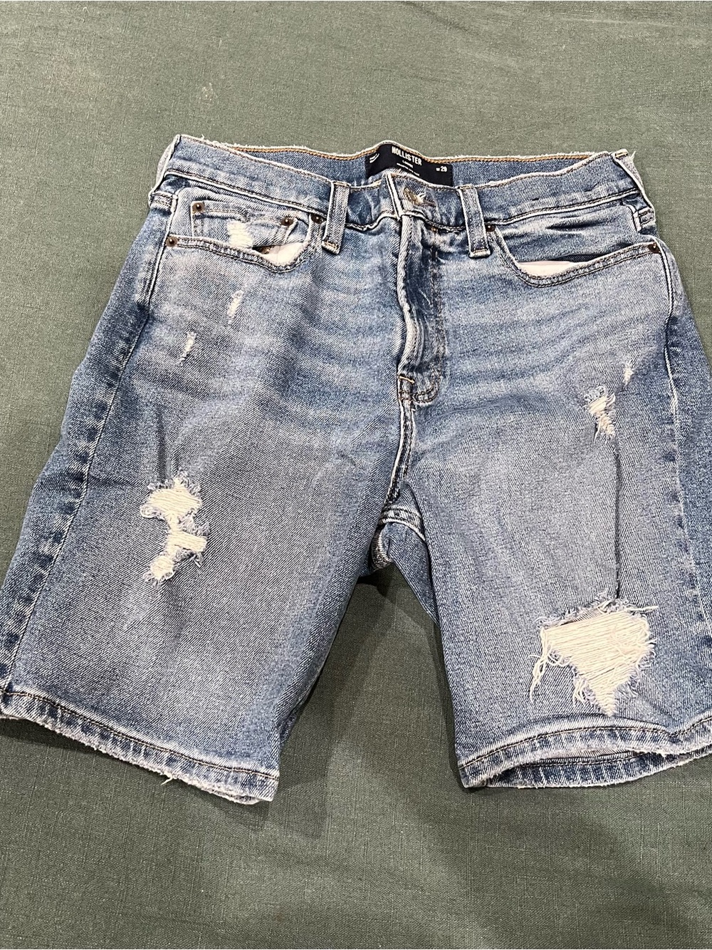 Hollister Men's Light Blue Distressed Denim Shorts